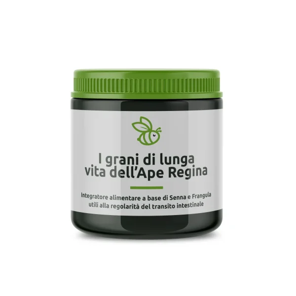 I Grani di Lungavita Dell'Ape Regina, integratore per transito intestinale, confezione da 120 capsule.