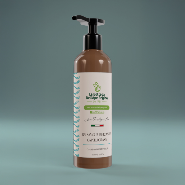 Balsamo purificante per capelli grassi con argilla verde e estratti di bardana e salvia, in confezione da 250 ml